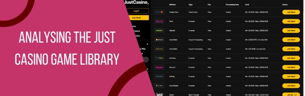 Payment Methods at Just Casino